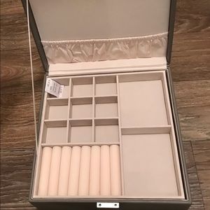 New gray leather Jewelry Box with 2 layers of storage trays measures 12x12”